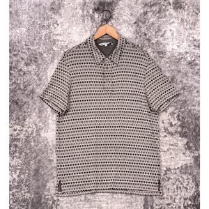 Mr Turk Polo Shirt Large Mens Green Knit Jacquard Short Sleeve